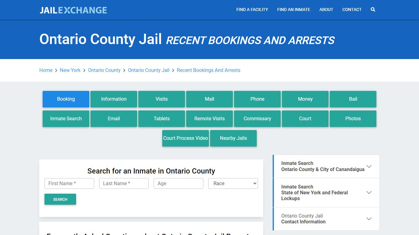 Ontario County Jail Recent Bookings And Arrests - Jail Exchange