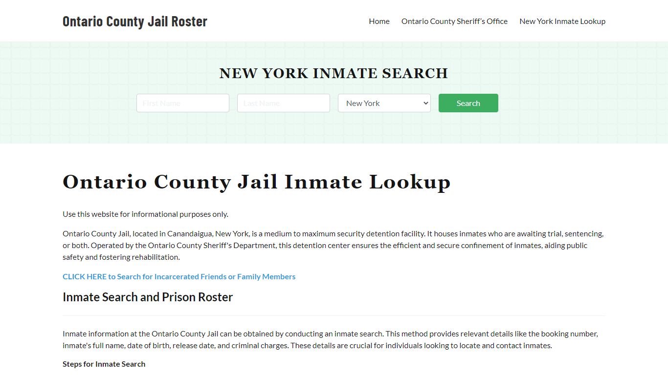 Ontario County Jail Roster Lookup, NY, Inmate Search