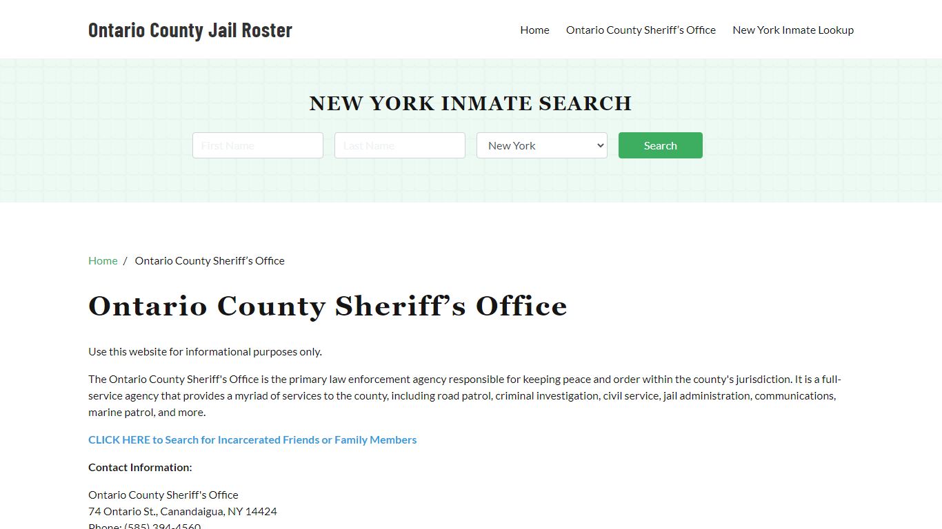 Ontario County Sheriff Office, NY, Arrest Warrants Search