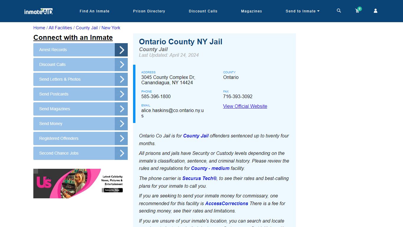 Ontario County NY Jail - Inmate Locator