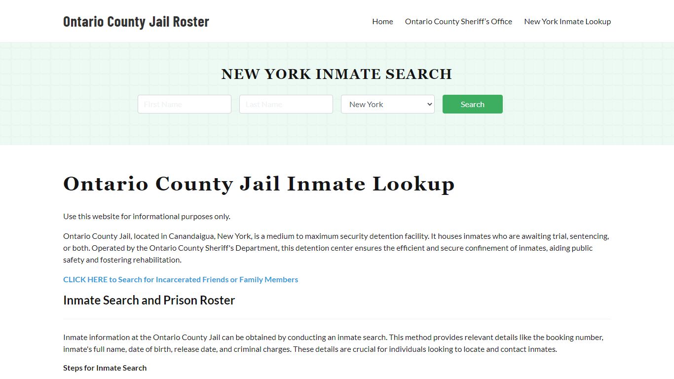 Ontario County Jail Roster Lookup, NY, Inmate Search